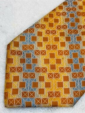 Geometric Gold & Blue Men's Tie — Modern Pattern
